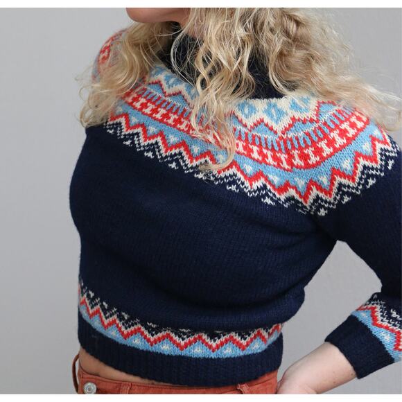 1970's Vintage Hand Knit Norwegian Wool Sweater & Hat Set ~ Women's XXS XS 70's - Picture 6 of 10